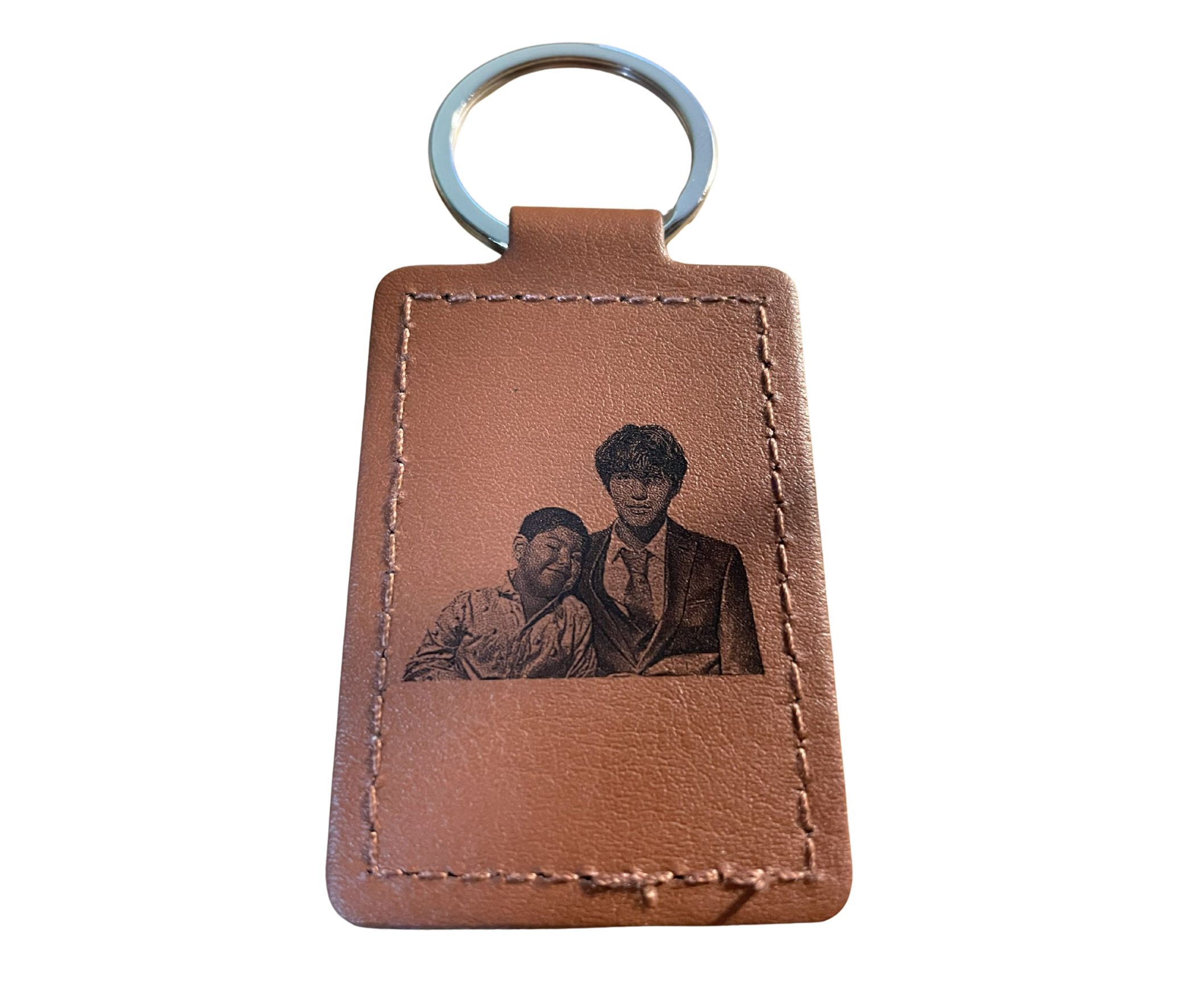 Personalisierter Leder Schlüsselanhänger mit Foto (Lasergravur) 5cm X 3,4 cm